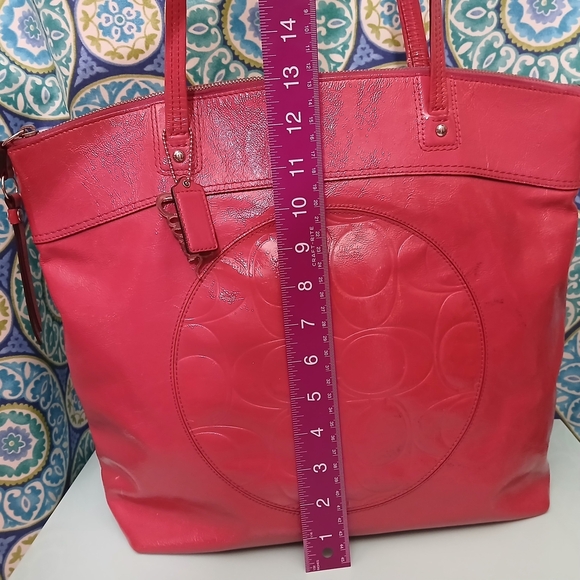 Coach Laura XL Patent Leather Tote Bag - Coral - Picture 13 of 15